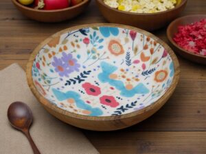 Woodino Mango Wood Salad Bowl with Inner Resin Art – Decorative Serving Bowl for Dry Items, Snacks, Fruits – Handcrafted with Epoxy Clear Layer (10x3 Inch)