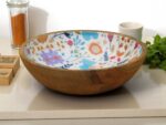 Woodino Mango Wood Salad Bowl with Inner Resin Art – Decorative Serving Bowl for Dry Items, Snacks, Fruits – Handcrafted with Epoxy Clear Layer (10x3 Inch)