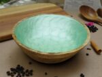 Woodino Mango Wood Salad Bowl with Inner Resin Art – Mother of Pearl Look – Decorative Serving Bowl for Dry Items, Snacks, Fruits – Handcrafted with Epoxy Clear Layer (9x3 Inch - green)