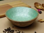 Woodino Mango Wood Salad Bowl with Inner Resin Art – Mother of Pearl Look – Decorative Serving Bowl for Dry Items, Snacks, Fruits – Handcrafted with Epoxy Clear Layer (9x3 Inch - green)