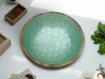 Woodino Mango Wood Salad Bowl with Inner Resin Art – Mother of Pearl Look – Decorative Serving Bowl for Dry Items, Snacks, Fruits – Handcrafted with Epoxy Clear Layer (9x3 Inch - green)