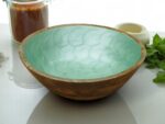 Woodino Mango Wood Salad Bowl with Inner Resin Art – Mother of Pearl Look – Decorative Serving Bowl for Dry Items, Snacks, Fruits – Handcrafted with Epoxy Clear Layer (9x3 Inch - green)