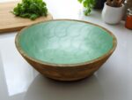 Woodino Mango Wood Salad Bowl with Inner Resin Art – Mother of Pearl Look – Decorative Serving Bowl for Dry Items, Snacks, Fruits – Handcrafted with Epoxy Clear Layer (9x3 Inch - green)