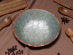 Woodino Mango Wood Salad Bowl with Inner Resin Art – Mother of Pearl Look – Decorative Serving Bowl for Dry Items, Snacks, Fruits – Handcrafted with Epoxy Clear Layer (9x3 Inch - Grey