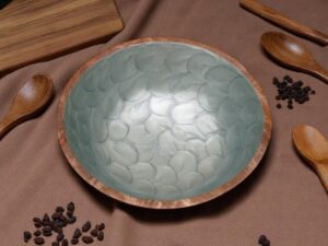 Woodino Mango Wood Salad Bowl with Inner Resin Art – Mother of Pearl Look – Decorative Serving Bowl for Dry Items, Snacks, Fruits – Handcrafted with Epoxy Clear Layer (9x3 Inch - Grey