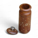 Sheesham wooden bottle without joints with white inlay