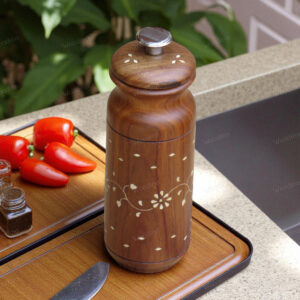 Sheesham wooden bottle without joints with white inlay