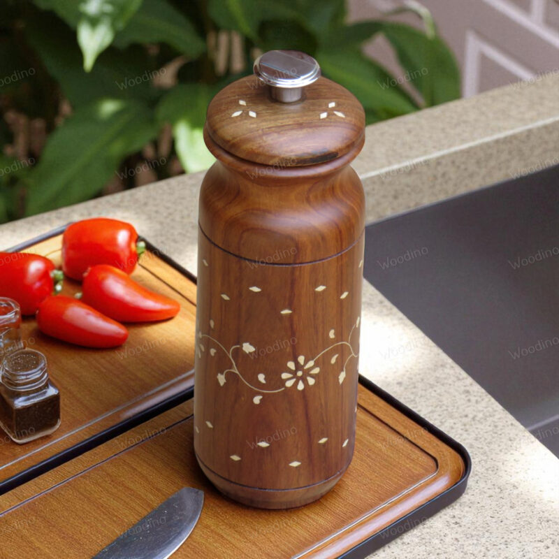 Sheesham wooden bottle without joints with white inlay