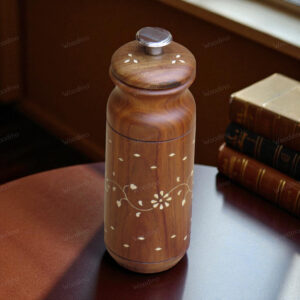 Sheesham wooden bottle without joints with white inlay