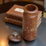 Sheesham wooden bottle without joints with white inlay
