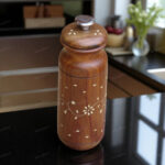 Sheesham wooden bottle without joints with white inlay