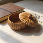 Woodino Mango Wood Pumpkin Shape Chapati Box | Antique Wooden Roti Casserole & Multi-Purpose Storage Organizer | Handmade Bread Box & Kitchen Container