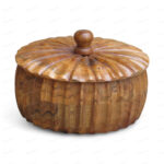 Woodino Mango Wood Pumpkin Shape Chapati Box | Antique Wooden Roti Casserole & Multi-Purpose Storage Organizer | Handmade Bread Box & Kitchen Container