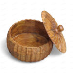 Woodino Mango Wood Pumpkin Shape Chapati Box | Antique Wooden Roti Casserole & Multi-Purpose Storage Organizer | Handmade Bread Box & Kitchen Container