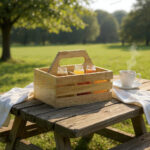 Woodino Mango Wood Cutlery Holder with Handle – Multipurpose Wooden Stand for Spoons, Napkins & Pens, Natural Finish Kitchen Organizer Rack for Dining Table & Office