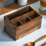 Vintage Pine Wood Cutlery Stand – Multipurpose Organizer for Kitchen, Dining & Office (9x6x4.5 in)