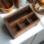 Vintage Pine Wood Cutlery Stand – Multipurpose Organizer for Kitchen, Dining & Office (9x6x4.5 in)