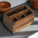 Vintage Pine Wood Cutlery Stand – Multipurpose Organizer for Kitchen, Dining & Office (9x6x4.5 in)