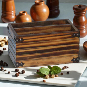 Vintage Pine Wood Cutlery Stand – Multipurpose Organizer for Kitchen, Dining & Office (9x6x4.5 in)
