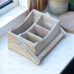 mango wood cutlery holder, wooden utensil stand, multipurpose wooden rack, spoon stand, napkin holder, cutlery organizer, wooden kitchen organizer, office table organizer, rustic cutlery rack, handcrafted utensil holder, mango wood decor, dining table organizer, pen and spoon holder
