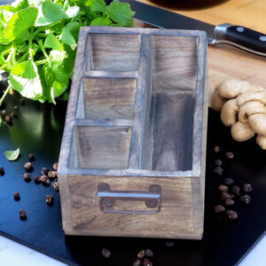 Woodino Mango Wood Cutlery Holder – Multipurpose Wooden Stand for Spoons, Napkins & Pens, Natural Finish Kitchen Organizer Rack for Dining Table & Office