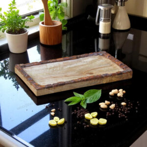 Mango Wood Platter Serving Tray – 15x9 Inch with Rustic Bakkal Chhal Finish
