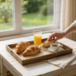 Woodino Solid Mango Wood Serving Tray – 19x13 Inch Plain Design with Natural Polish, Large Wooden Platter for Breakfast, Restaurant & Home Use