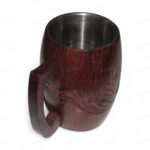 Woodino Sheesham Wood Hand-Carved Mug with Steel Lining | Coffee, Tea, Juice, Cold Drink Cup | Natural Wooden Drinkware