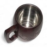Woodino Sheesham Wood Hand-Carved Mug with Steel Lining | Coffee, Tea, Juice, Cold Drink Cup | Natural Wooden Drinkware