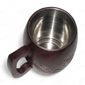 Woodino Sheesham Wood Hand-Carved Mug with Steel Lining | Coffee, Tea, Juice, Cold Drink Cup | Natural Wooden Drinkware