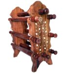 Woodino Folding Sheesham Wood Bangle Stand with White Inlay | 6-Rod Handcrafted Jewelry Organizer for Women | Bracelet Holder for Wardrobe – Brown