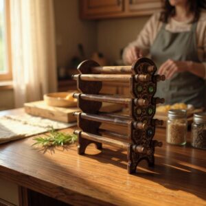 Display your jewelry in royal style with Woodino’s antique mango wood bangle stand. Hand-carved with colorful gem inlay, 8 rods, and a folding design — perfect for gifting or wardrobe use.