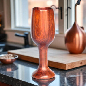 Woodino Sheesham Wood Wine Glass | Single Block Plain | No Joints | Handcrafted Natural Wooden Goblet
