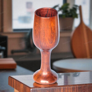 Woodino Sheesham Wood Wine Glass | Single Block Plain | No Joints | Handcrafted Natural Wooden Goblet