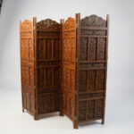 Woodino 4-Fold Sheesham Wood Room Divider – Handcrafted Wooden Partition Screen with Peacock Design | Heavy Duty Folding Panel for Home & Office Décor