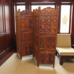 Woodino 4-Fold Sheesham Wood Room Divider – Handcrafted Wooden Partition Screen with Peacock Design | Heavy Duty Folding Panel for Home & Office Décor