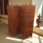Woodino 4-Fold Sheesham Wood Room Divider – Handcrafted Wooden Partition Screen with Peacock Design | Heavy Duty Folding Panel for Home & Office Décor