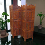 Woodino 4-Fold Sheesham Wood Room Divider – Handcrafted Wooden Partition Screen with Peacock Design | Heavy Duty Folding Panel for Home & Office Décor
