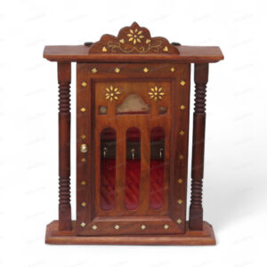 Woodino Sheesham Wood Wall Key Holder Box – Handcrafted Almirah Design with Brass Inlay, Vintage Wooden Key Cabinet, Wall Hanging Organizer, 11x6.5x2.5 Inch – Brown