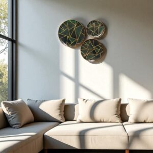 Woodino Premium Wooden Resin Art Wall Plates – Set of 3 | Decorative Vintage Collage Wall Hanging Plates