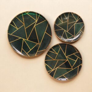Woodino Premium Wooden Resin Art Wall Plates – Set of 3 | Decorative Vintage Collage Wall Hanging Plates