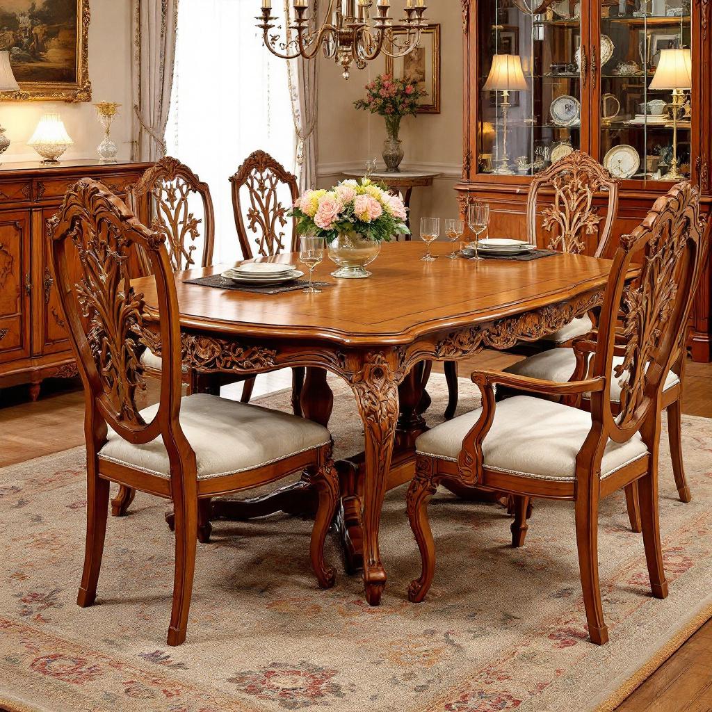woodino wooden teak wood carved dining table with 8 chairs natural look premium look
