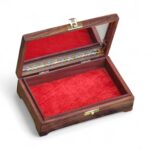 Woodino Sheesham Wood Jewellery Box – 8x5 Inch Brass Inlay & Carving | Mirror Vanity Multipurpose Decorative Storage Organizer