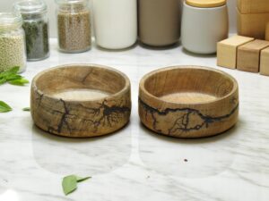 Woodino Mango Wood Serving Bowl with Fractal Design – Set of 2 Handcrafted Wooden Bowls (5x2 Inch, Natural Finish)