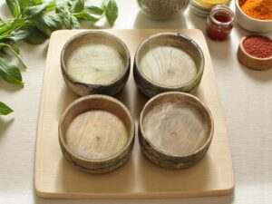 Woodino Mango Wood Serving Bowl with Fractal Design – Set of 4 Handcrafted Wooden Bowls (5x2 Inch, Natural Finish)