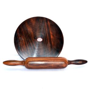 Woodino Sheesham Wood Rolling Board with Belan – 10 Inch Chakla & 12 Inch Rolling Pin | Indian Rosewood (10 INCH)
