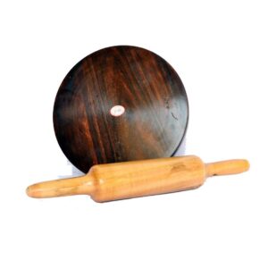 Woodino Sheesham Wood Rolling Board with Belan – 10 Inch Chakla & 12 Inch Rolling Pin | Indian Rosewood