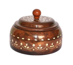 Sheesham Wood Round Dry Fruit Box – Handmade Wooden Storage Box with 4 Compartments & Lid (6 Inch)