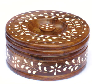 Handcrafted Wooden Casserole with White Inlay work Sheesham ( 9 inch )