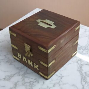 Sheesham Wood Square Money Bank | Handmade Piggy Bank | Wooden Coin Box Organizer